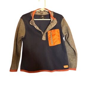 7 For All Mankind Kids 4T Navy Blue Orange Fleece Pullover Pocket Long Sleeve